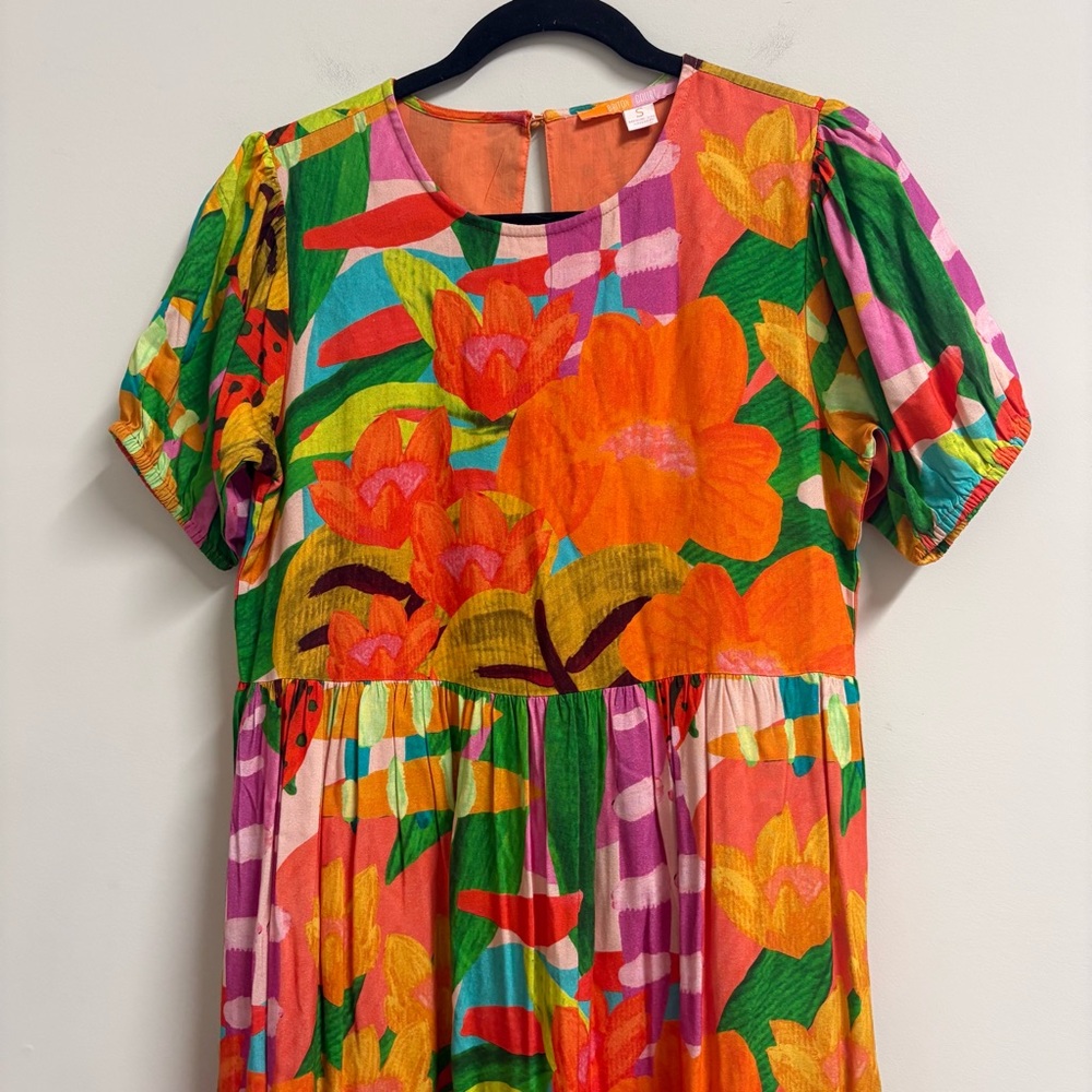 Briton Court Abstract Floral Puff Sleeve Midi Dress Size S‎ Small - Picture 4 of 8